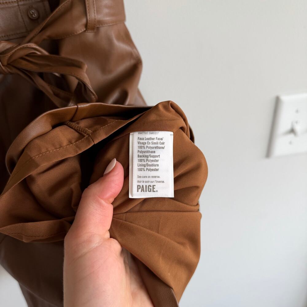 Paige Mayslie Faux Leather Button Front Belted Mini Dress Brown XL - Picture 8 of 11